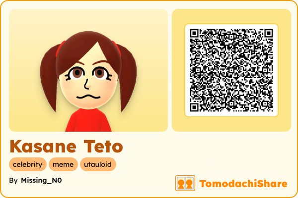 Kasane Teto, a female Mii  with tags: celebrity, meme, utauloid