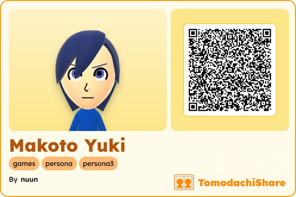 Makoto Yuki, a male Mii  with tags: games, persona, persona3