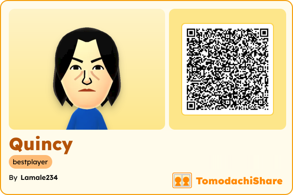 Quincy, a male Mii  with tags: bestplayer