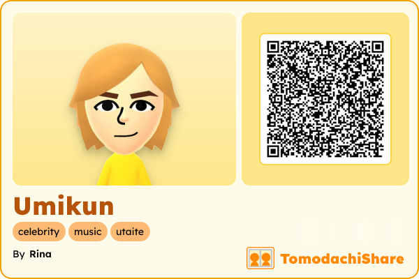 Umikun, a male Mii  with tags: celebrity, music, utaite