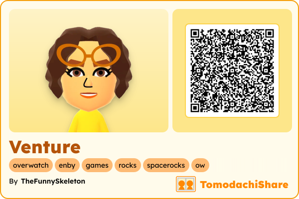 Venture, a male Mii  with tags: overwatch, enby, games, rocks, spacerocks, ow
