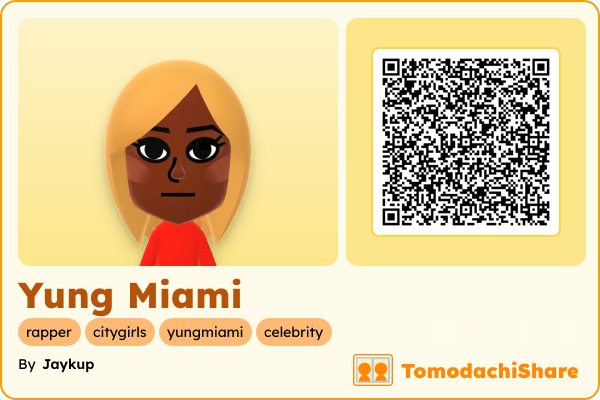 Yung Miami, a female Mii  with tags: rapper, citygirls, yungmiami, celebrity
