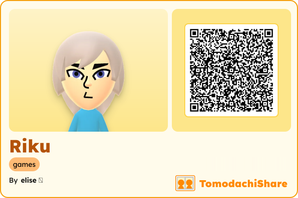 Riku, a male Mii  with tags: games