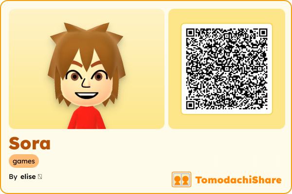 Sora, a male Mii  with tags: games