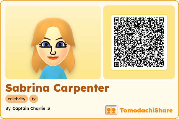 Sabrina Carpenter, a female Mii  with tags: celebrity, tv