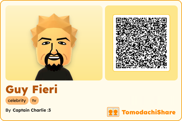 Guy Fieri, a male Mii  with tags: celebrity, tv