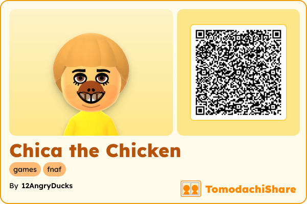 Chica the Chicken, a female Mii  with tags: games, fnaf