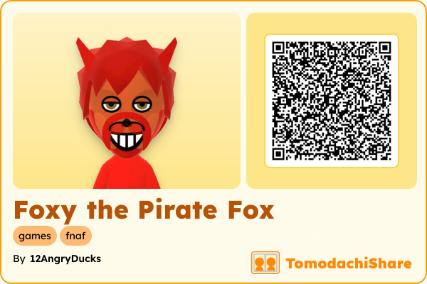 Foxy the Pirate Fox, a male Mii  with tags: games, fnaf