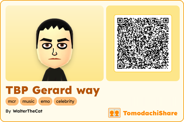 TBP Gerard way, a male Mii  with tags: mcr, music, emo, celebrity