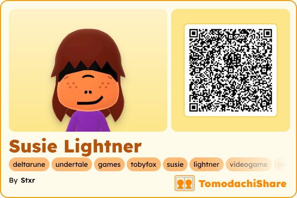 Susie Lightner, a female Mii  with tags: deltarune, undertale, games, tobyfox, susie, lightner, videogame, monster