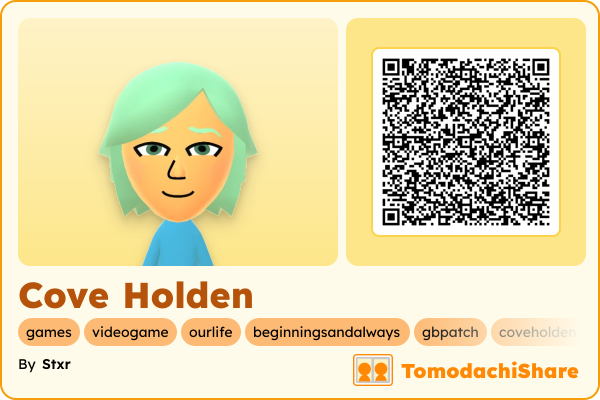 Cove Holden, a male Mii  with tags: games, videogame, ourlife, beginningsandalways, gbpatch, coveholden, otome, visualnovel