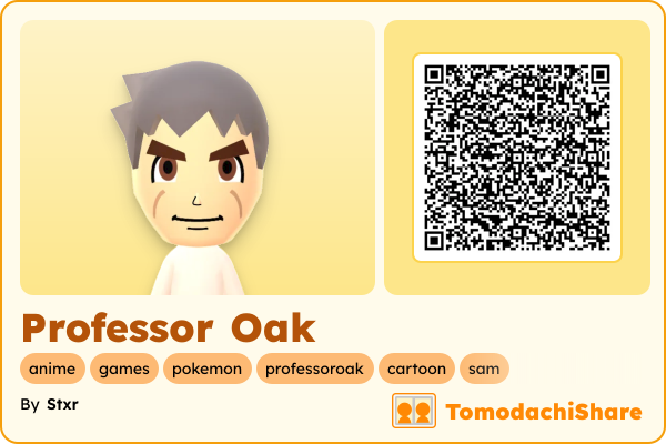Professor Oak, a male Mii  with tags: anime, games, pokemon, professoroak, cartoon, sam