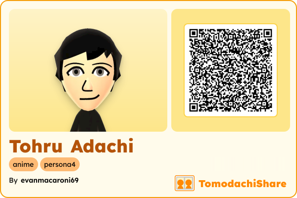 Tohru Adachi, a male Mii  with tags: anime, persona4