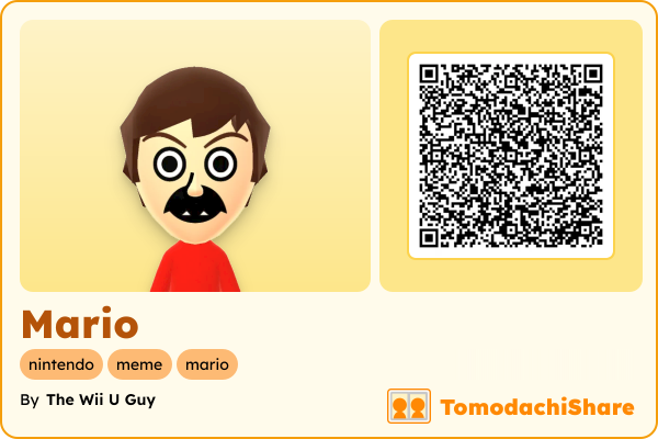 Mario, a male Mii  with tags: nintendo, meme, mario