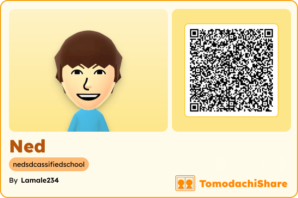 Ned, a male Mii  with tags: nedsdcassifiedschool