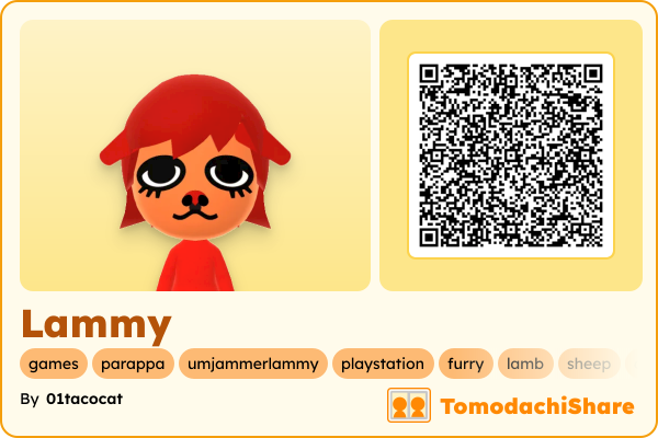 Lammy, a female Mii  with tags: games, parappa, umjammerlammy, playstation, furry, lamb, sheep, animal