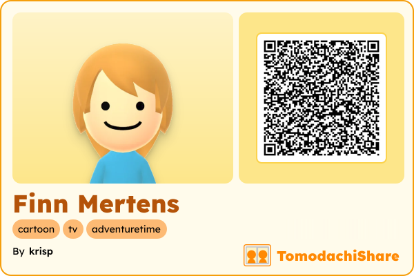Finn Mertens, a male Mii  with tags: cartoon, tv, adventuretime