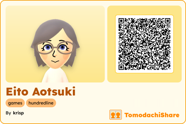 Eito Aotsuki, a male Mii  with tags: games, hundredline