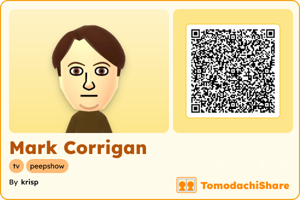 Mark Corrigan, a female Mii  with tags: tv, peepshow