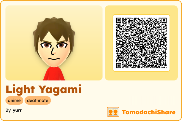 Light Yagami, a male Mii  with tags: anime, deathnote