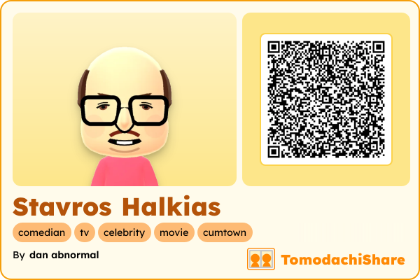 Stavros Halkias, a male Mii  with tags: comedian, tv, celebrity, movie, cumtown