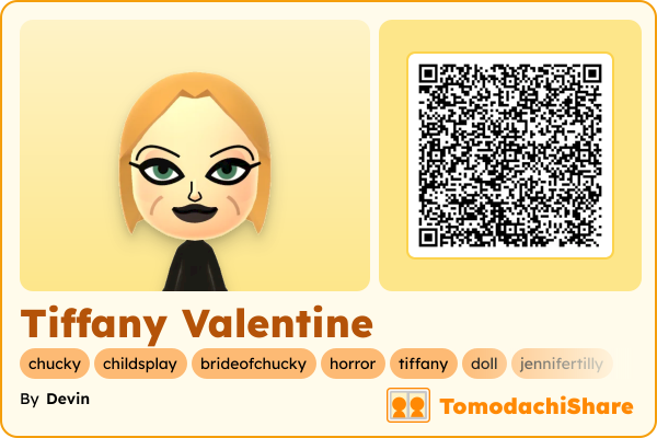 Tiffany Valentine, a female Mii  with tags: chucky, childsplay, brideofchucky, horror, tiffany, doll, jennifertilly