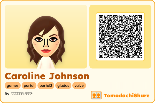 Caroline Johnson, a female Mii  with tags: games, portal, portal2, glados, valve