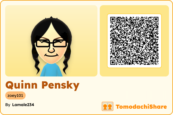 Quinn Pensky, a female Mii  with tags: zoey101