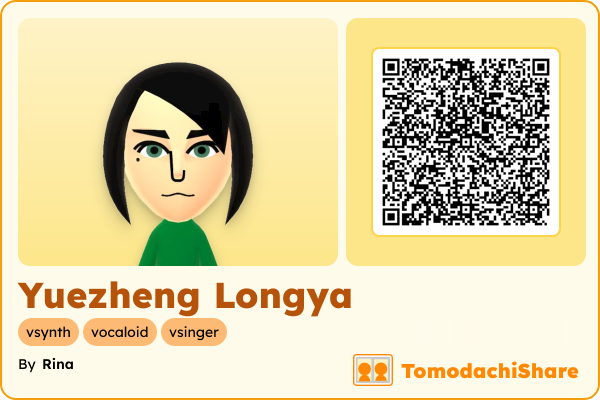 Yuezheng Longya, a male Mii  with tags: vsynth, vocaloid, vsinger