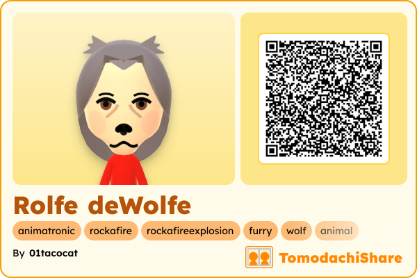 Rolfe deWolfe, a male Mii  with tags: animatronic, rockafire, rockafireexplosion, furry, wolf, animal