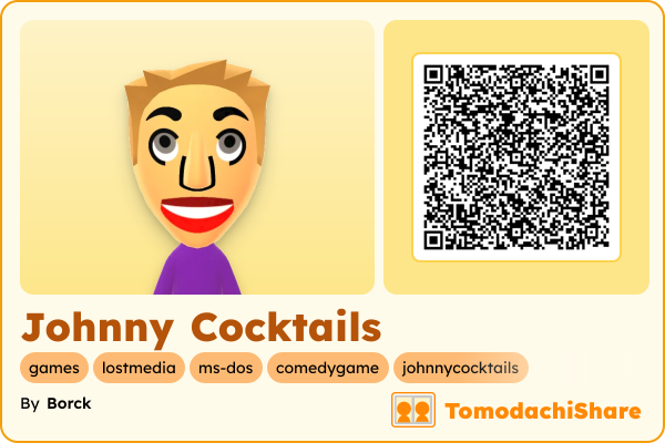 Johnny Cocktails, a male Mii  with tags: games, lostmedia, ms-dos, comedygame, johnnycocktails