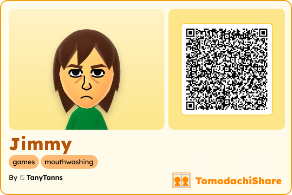 Jimmy, a male Mii  with tags: games, mouthwashing