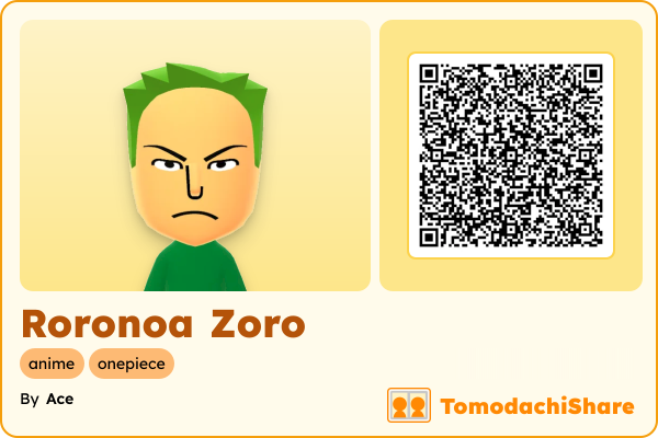 Roronoa Zoro, a male Mii  with tags: anime, onepiece