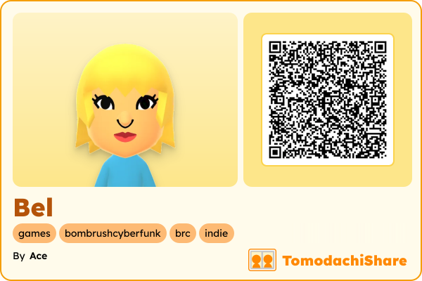 Bel, a female Mii  with tags: games, bombrushcyberfunk, brc, indie
