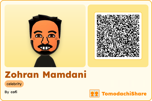 Zohran Mamdani, a male Mii  with tags: celebrity