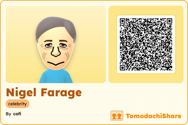 Nigel Farage, a male Mii  with tags: celebrity