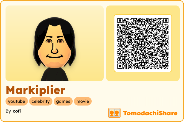 Markiplier, a male Mii  with tags: youtube, celebrity, games, movie