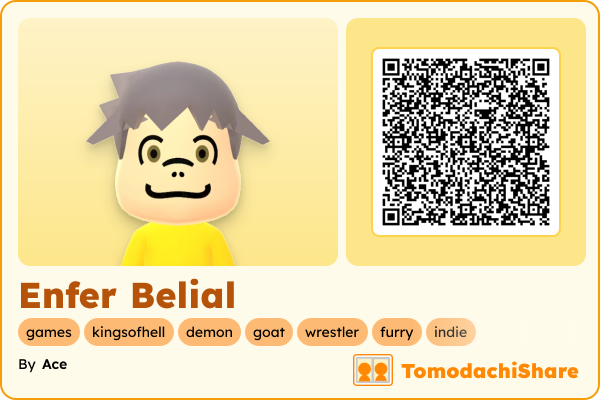 Enfer Belial, a male Mii  with tags: games, kingsofhell, demon, goat, wrestler, furry, indie