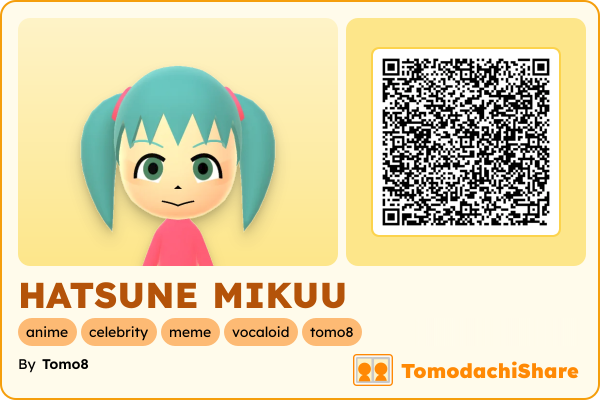 HATSUNE MIKUU, a female Mii  with tags: anime, celebrity, meme, vocaloid, tomo8