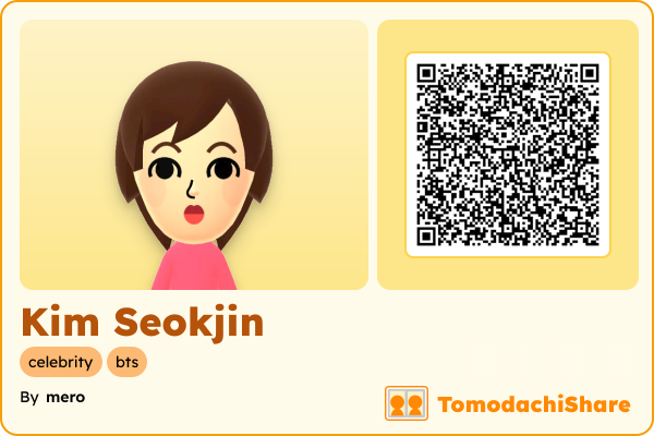 Kim Seokjin, a female Mii  with tags: celebrity, bts