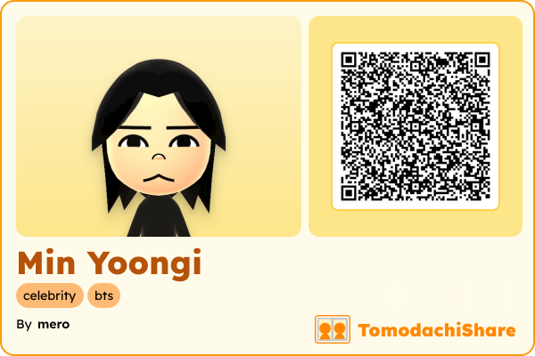 Min Yoongi, a female Mii  with tags: celebrity, bts