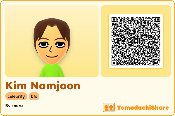 Kim Namjoon, a male Mii  with tags: celebrity, bts