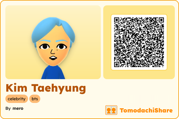 Kim Taehyung, a male Mii  with tags: celebrity, bts