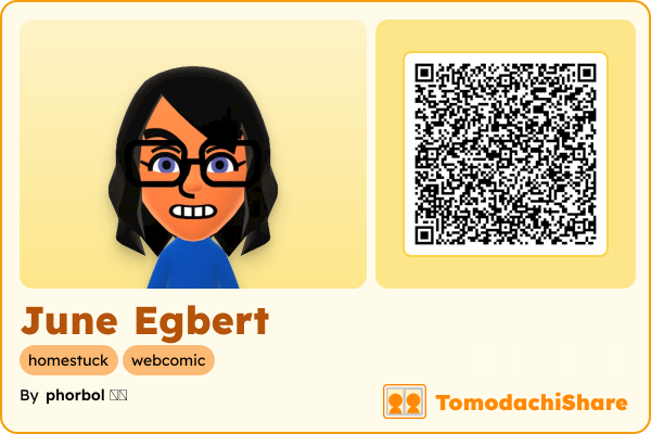 June Egbert, a female Mii  with tags: homestuck, webcomic