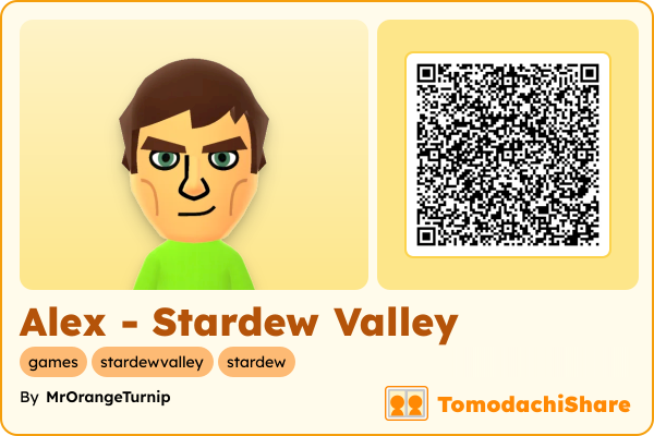 Alex - Stardew Valley, a male Mii  with tags: games, stardewvalley, stardew