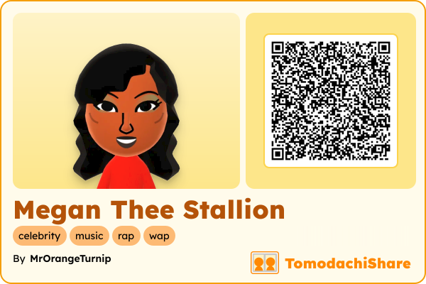 Megan Thee Stallion, a female Mii  with tags: celebrity, music, rap, wap
