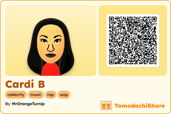 Cardi B, a female Mii  with tags: celebrity, music, rap, wap