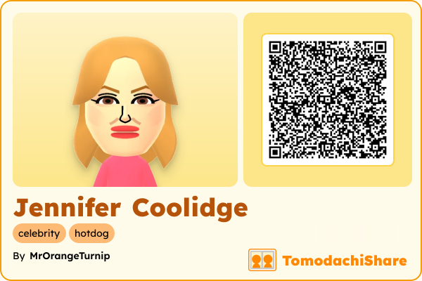 Jennifer Coolidge, a female Mii  with tags: celebrity, hotdog