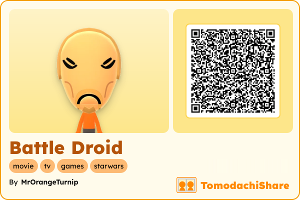 Battle Droid, a male Mii  with tags: movie, tv, games, starwars