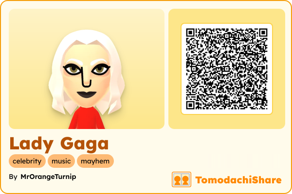 Lady Gaga, a female Mii  with tags: celebrity, music, mayhem